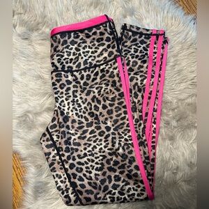 Ruby Ribbon Leopard Print with hot pink stripe leggings- Large